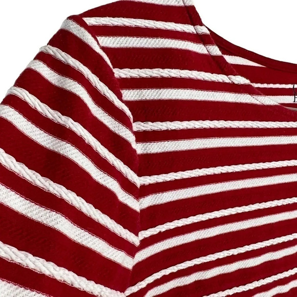 Croft & Barrow Red and White Striped Top XL Boat Neck 3/4 Sleeves Textured Knit - Picture 3 of 6